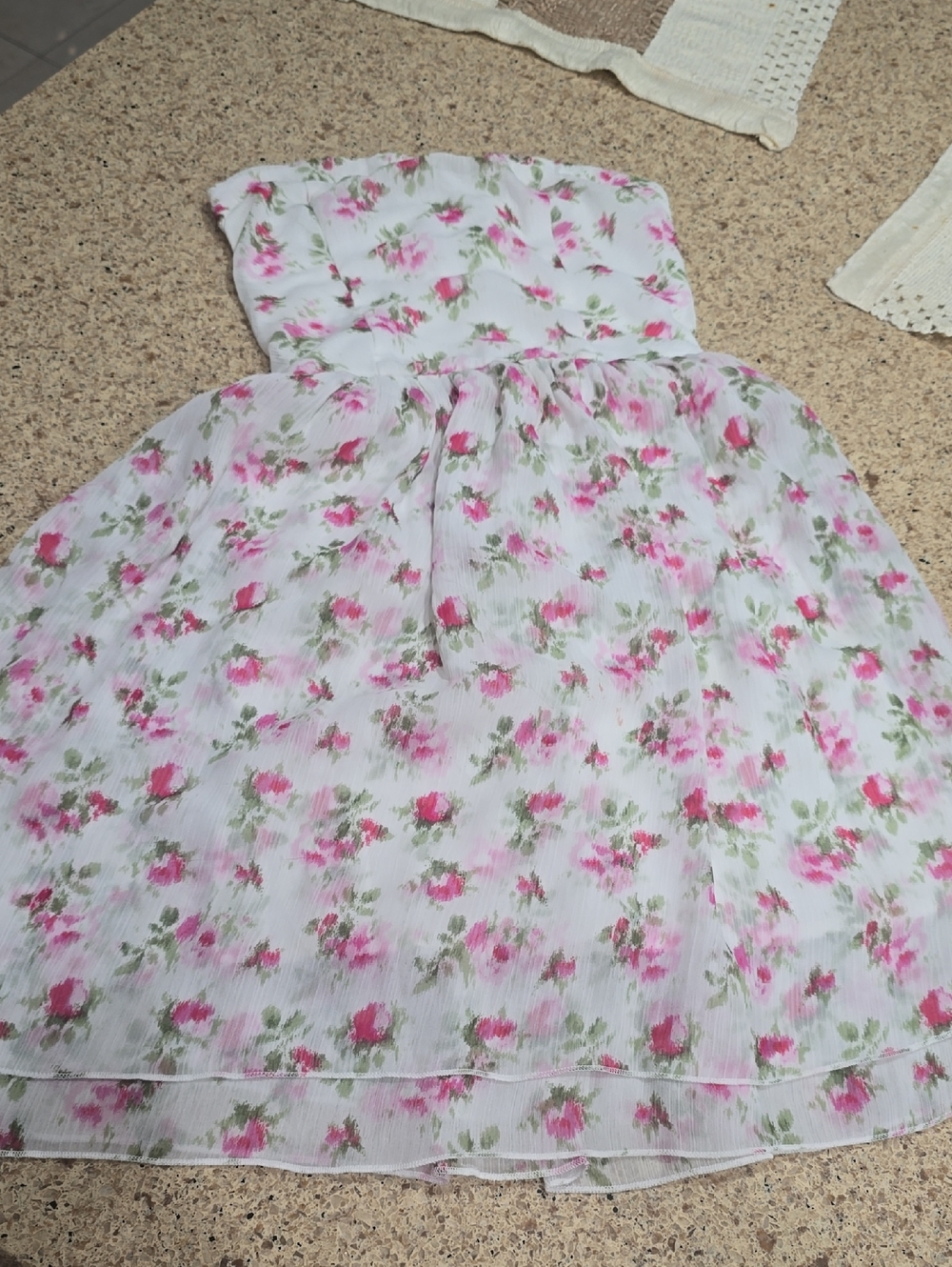abercrombie kids White Strapless Dress with Pink and Green Floral Print